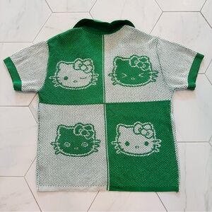 Kids Green and White Hello Kitty Sweater Polo Shirt (large)